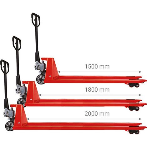Echafaudages Stéphanois – Transpalette manuel long 2000mm – Timon ergonomique 200° – Roulements étanches 6204 2RS – Capacité 2000 kg – Châssis tôle 3 mm (1/4)