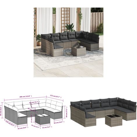 10-tlg. Garten-Sofagarnitur mit Kissen Grau Poly Rattan - Gartenmöbel - Rattan Möbel - Gartenset - Lounge Set - Esstisch - Home & Living (1/3)