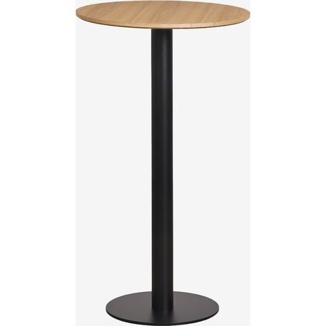 Table haute de bar ronde Ø60 cm en MDF Xiren SKLUM Marron Bois Naturel - Noir (1/5)