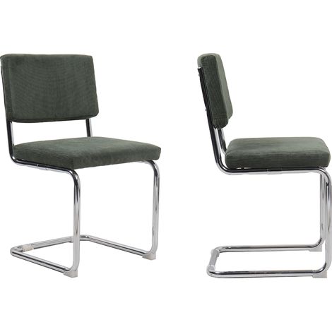 Lot de 2 chaises en velours côtelé vert et métal chromé - Dulce (1/5)