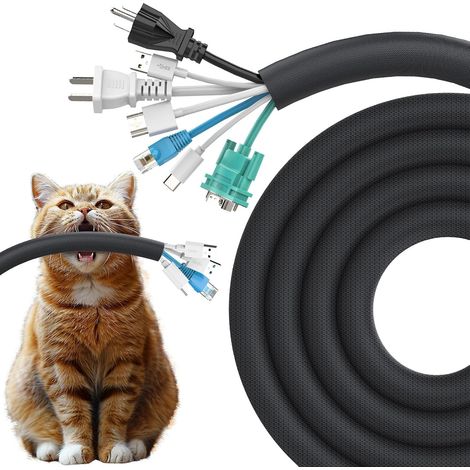 Protecteur de Cordon pour Chien et Chat, 3 Mètres -25,4mm Gaines de Câbles, Protéger Les Fils de la Mastication des Animaux Domestiques, Manchon de Gestion des Câbles Tressé Extensible, Noir (1/5)