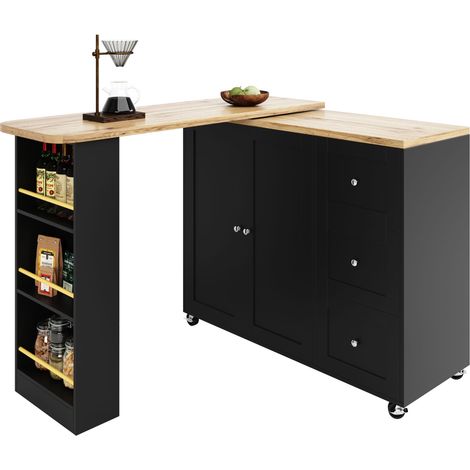 ELVMI Carrello da Cucina con 3 Cassetti, 2 Ante e 3 Ripiani, Girevole a 360° con Ruote, Nero (1/5)