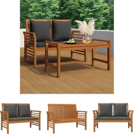 Akazienholz - vidaXL Sofabank mit Dunkelgrauen Kissen Massivholz Akazie - Gartenmöbel (1/5)