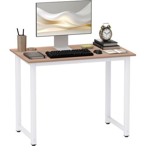 Computer Desk, Writing Table, 100 x 60 x 76cm Workstation for Home Office, Study with Metal Frame, Simple Assembly, White (1/5)