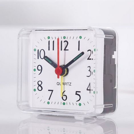 Réveil matin 4 pièces, horloge de chevet silencieuse à piles, petit réveil voyage avec aiguilles lumineuses, fonction répétition, sans tic-tac (1/5)