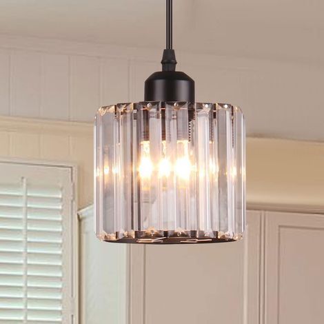TAISHENGDA-Mini lustre en cristal, suspension chromée, plafonnier encastré, suspension moderne, salle à manger, chambre, cuisine, îlot central, dressing, couloir, douille E27, simple, noir, rond (1/5)