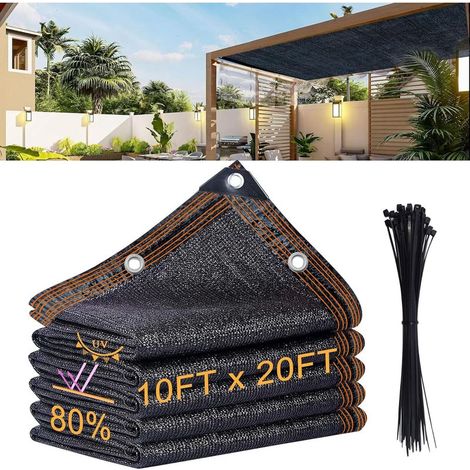 Schattiernetz für den Garten, 3 x 6 m, 80 % schwarzes Netzgewebe mit verstärkten Ösen, hochdichtes Polyethylen-Material für Gewächshaus, Garten, Hof, Hühnerstall, Terrasse, Pergola (1/5)
