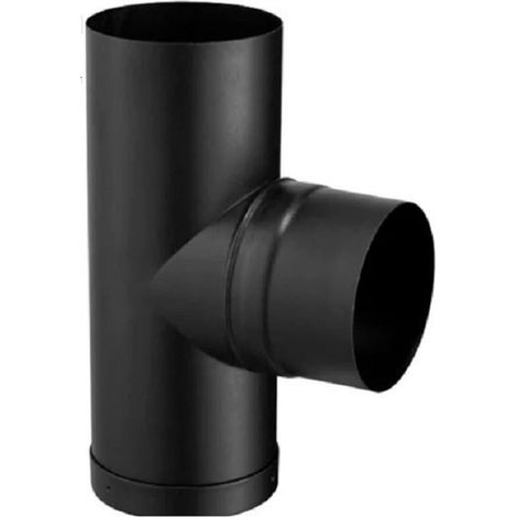 Poujoulat – Raccord fumisterie te emaille tampon noir mat 150 – Finition mate – Pour installation en espaces confinés – Résistant à la chaleur (1/4)