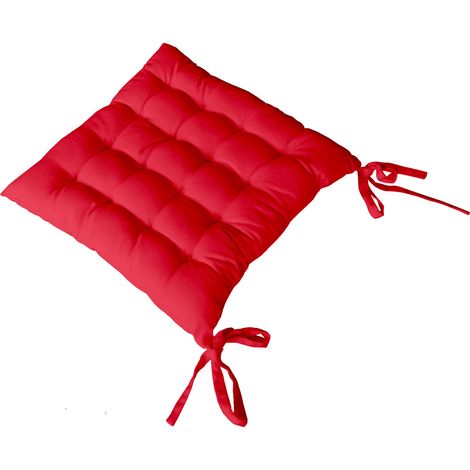 Galette de chaise piquée 16 points en coton et nouettes Rouge 38x38 cm
