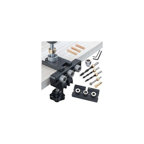 Kit de perçage et de positionnement de mortaise 3 en 1 pour le travail du bois avec forets réglables (8/10/15 mm), guide de précision pour l'assemblage de meubles. (1/4)