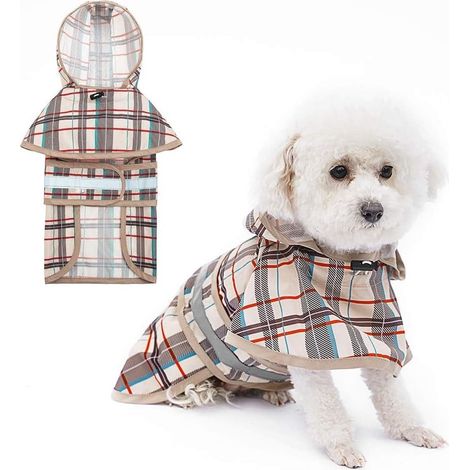 1 Imperméable chien, trou pour laisse, bande réfléchissante, capuche réglable, sangle ventrale, petite et moyenne taille
