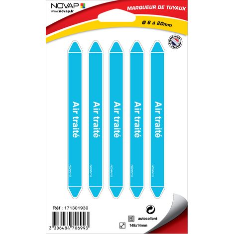 Planche de 5 marqueurs de tuyauterie 145 x 14 mm pour Ø 6 à 20 mm - Air traité - 4706993