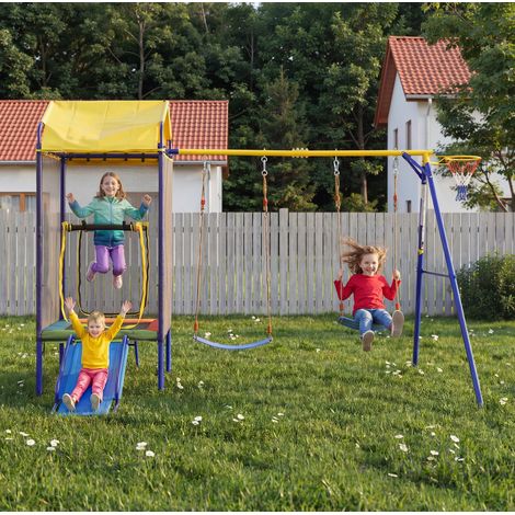 CHICFURN Area giochi da esterno per bambini 336x217x238 cm in metallo multicolore con rete (1/5)