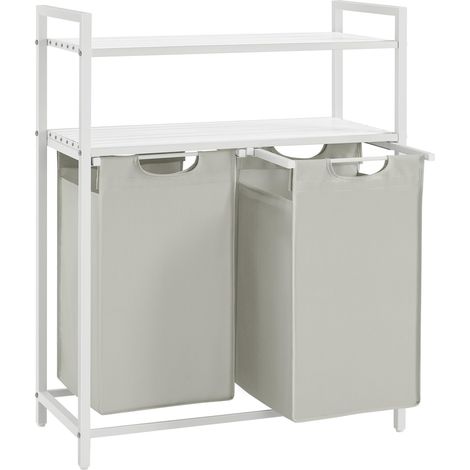 VASAGLE Cesto Portabiancheria, Porta Biancheria con 2 Sacchi Estraibili e Rimovibili, 2 Ripiani Portaoggetti, 46L per Sacco, per Bagno, Lavanderia, Bianco BLH211W01 (1/5)