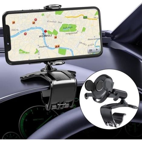 1 support téléphone voiture, rotation 360°, silicone antidérapant, universel 4-7 pouces, pour tableau de bord et pare-soleil