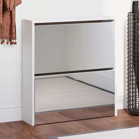 vidaXL Shoe Cabinet with Mirror 2-Layer High Gloss White 63x17x67 cm (1/5)