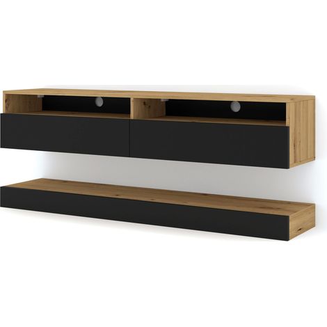 Mueble TV DUO 160 cm roble artesanal / negro mate (1/4)