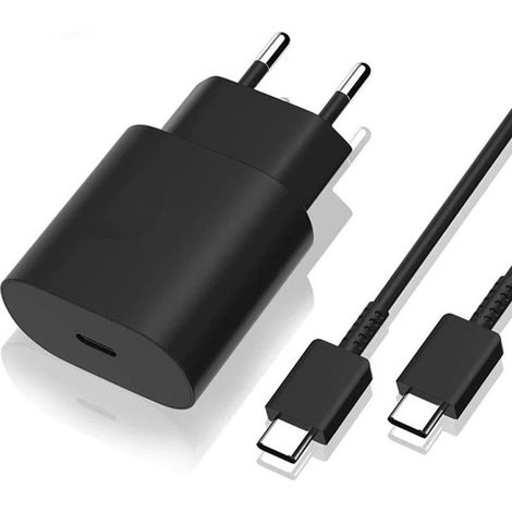 LaBlanc – 25-W-USB-C-Netzteil, Schnellladefunktion für Samsung Galaxy S24/S23/S22/S21 Ultra/S20/S20+/Note 20/10/9/8/A73/A53/A52/S10/S9 mit 2-m-Kabel, Typ-C-Netzadapter, Schwarz (1/5)