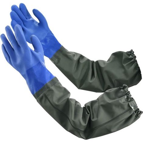 Wasserdichte Handschuhe Lange wiederverwendbare Handschuhe Baumwollfutter Elastisches Modell Wasserdicht öl säure und laugenbeständig 70 cm Blau (1/5)