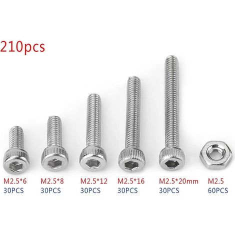 210-teiliges M2,5 Edelstahl SS304 Innensechskantschrauben- und Muttern-Set