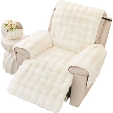 Soft plush armchair cover, armchair cushion, armrest covers, new non-slip armchair cover, fluffy faux fur recliner chair cover (cream, 60 x 225 cm) (1/4)