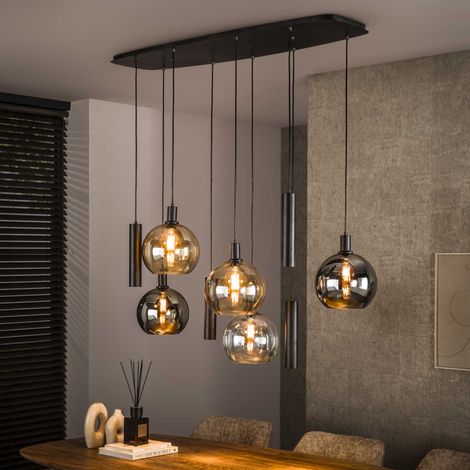 Hängelampe 9-flammiges Glas schwarz Metall Valeo 110 cm