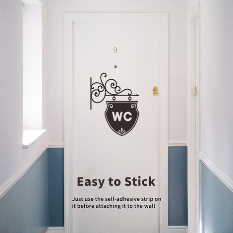 [Autocollant WC Porte] Sticker WC Vinyletter Retro Noir Removable PVC Adhesive pour Salle de Bain, Modèle WC, Taille 19x25cm (1/4)