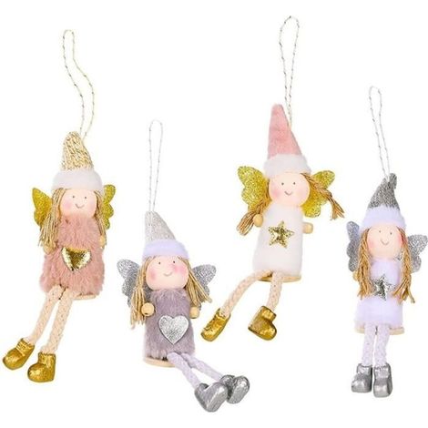 4pcs Pendentif Poupee Ange Noel Decoration Pendentif Arbre de Noël Pendentif Poupee Sapin de Noel Lutin de Noel Peluche,Placard, (1/4)