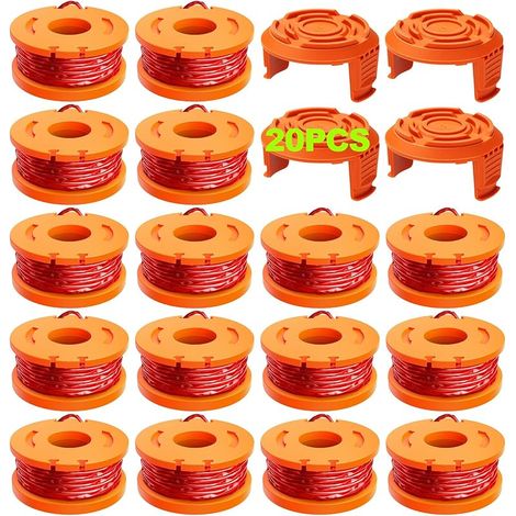 20 pcs fil coupe bordure compatible avec coupe bordure, Ø 1,65mm & 3m bobine fil coupe bordure, ligne de bobine de coupe de remplacement et capuchon de protection(16 fil coupe bordure,4 couvercle)