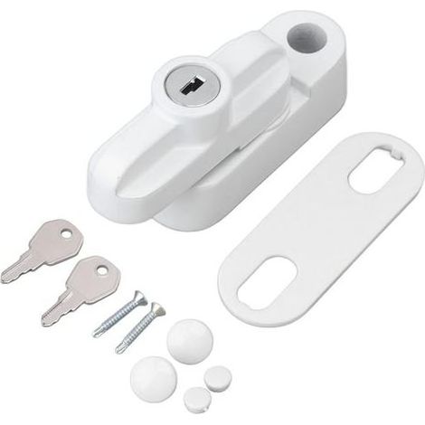 Window Locks, Aluminum Alloy Exterior Locks, Security Latches with Keys and Screws, Security Fastener for Single and Double Cupboard Windows (White) (1/5)