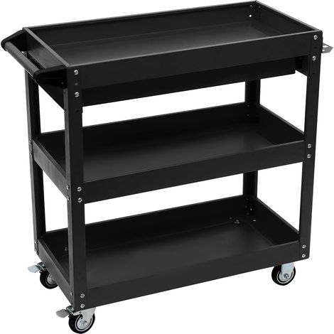 Servante à outils à roulettes à 3 niveaux avec tiroir de rangement, Servante d'atelier, chariot à outils est équipé de quatre roulettes pour atelier, garage, entrepôt (noir)