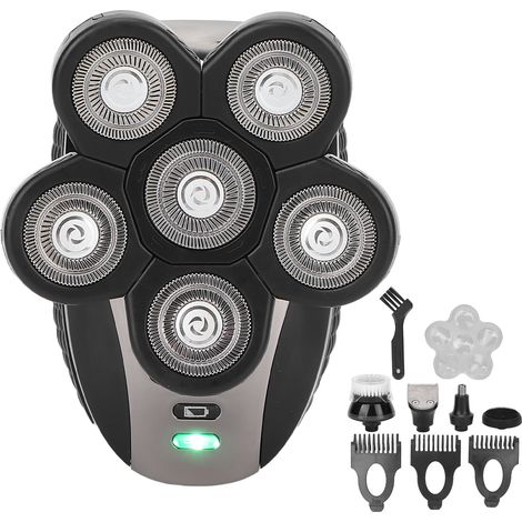 Rasoir électrique étanche 5 en 1 pour utilisation sur peau sèche ou humide, avec 6 têtes de rasage rotatives pour hommes chauves (1/5)