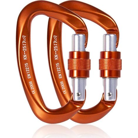 Mousqueton escalade 25kN – Alliage aluminium 7075 – Léger 66g – Résistance à l'abrasion – Lot de 2 pièces orange (1/5)