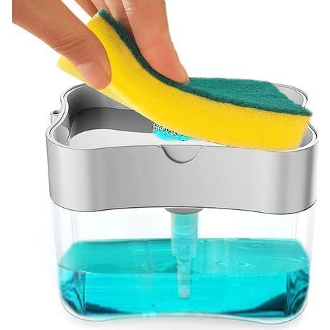 Distributeur de savon de cuisine avec porte-éponge, gris-Durable
