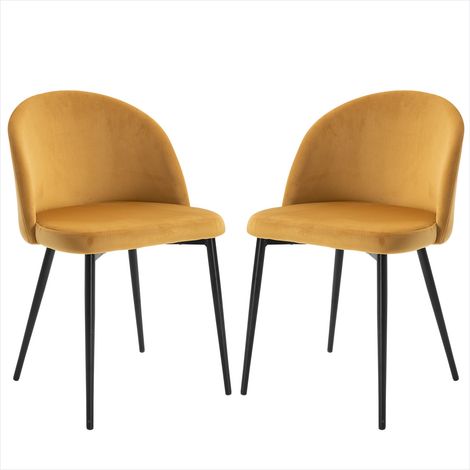 Chaise de salle à manger en velours jaune design scandinave métal (1/5)