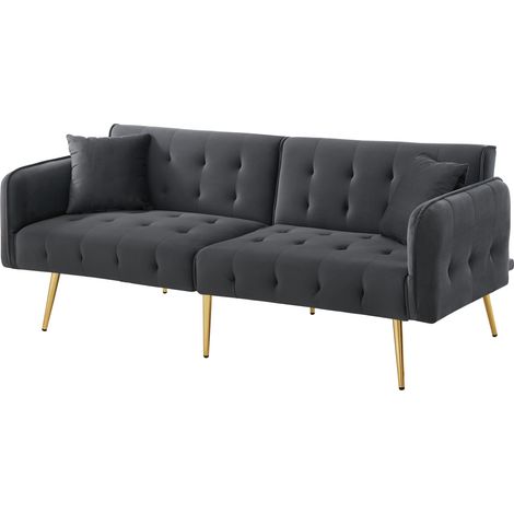 Sofá cama de 2 plazas convertible en terciopelo gris oscuro con respaldo y brazos ajustables (1/5)