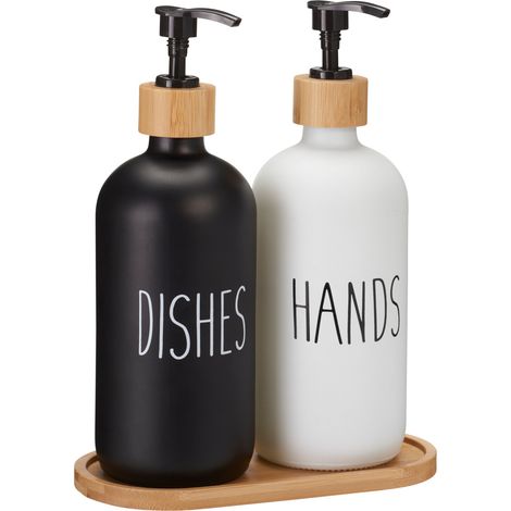 Spender für Geschirrspülmittel und Seife auf Bambusablage EASY, 2 x 500 ml (1/2)