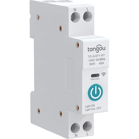 Interrupteur Connecté, Disjoncteur Intelligent WiFi 1P, DIY Interrupteur Intelligent Compatible avec Alexa,Google Assistant, TUYA - Mesure,Commande Vocale et Fonction de Temps (40A)