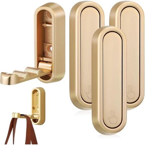 4 ganchos de pared plegables para colgar, ganchos de montaje pared plegables aleación zinc, gancho pared plegable dorado resistente baño cocina (1/5)