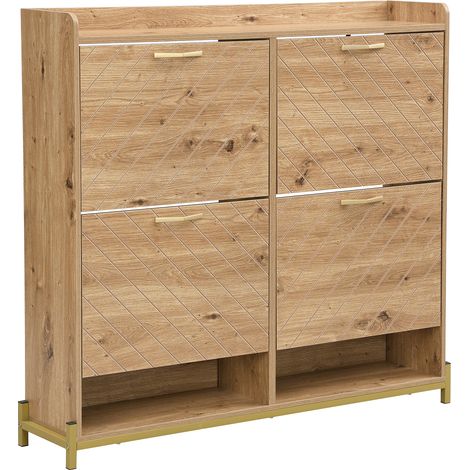 Meuble à chaussures moderne effet bois – armoire à chaussures à 4 portes – meuble à chaussures peu encombrant pour entrée, couloir ou vestibule – robuste et élégant (1/5)