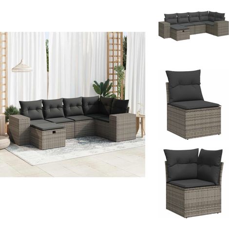6-tlg. Garten-Sofagarnitur mit Kissen Grau Poly Rattan - Gartensofa Set - Garten Sofa Set - Outdoor Sofa Set - Garten Sofagarnitur (1/5)