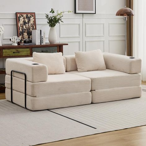 2-Sitzer Schlafsofa aus Chenille, modulares Sofa mit Bettfunktion für Wohnzimmer und Gästezimmer