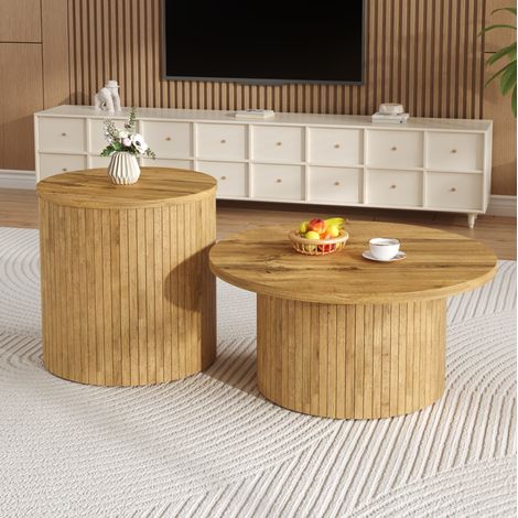 Doppelter runder Couchtisch natur, MDF, skandinavisches Design OKMYHOME (1/5)