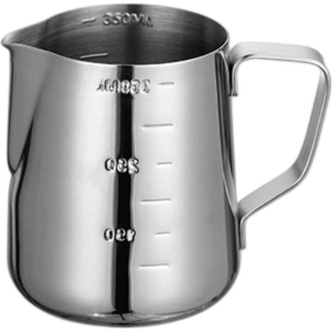 1 Jarra de leche de acero inoxidable, con escala graduada, asa antideslizante y boquilla ondulada, para café con leche. (1/5)