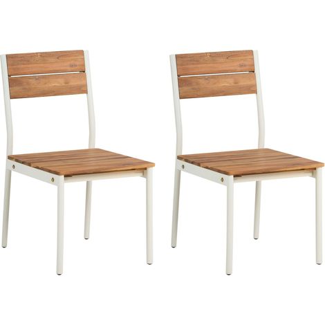 Garden Set of 2 Chairs Brown Acacia Wood Steel Frame Plywood Modern GIOVINAZZO (1/5)