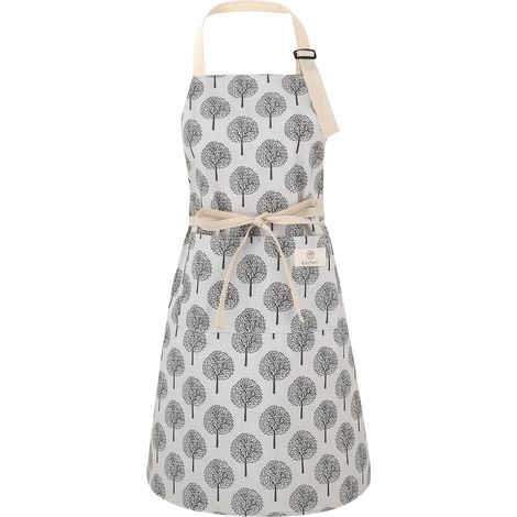 Tablier de chef imperméable pour femme, motif arbre, tablier de cuisine ajustable avec poches, idéal pour la cuisine maison. (1/5)