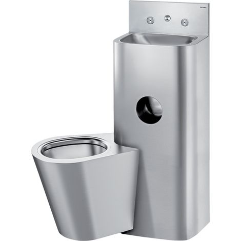 Delabie Combinaison de toilettes KOMPACT TC, WC mural gauche WT en acier inoxydable 1.4301 satiné (1/2)
