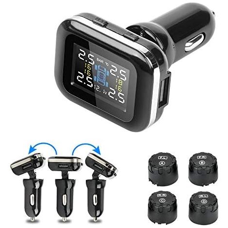 Moniteur De Pression Des Pneus - TPMS Avec Affichage En Temps Réel Température Et Pression 0-5 Bar - Alimentation Allume-Cigare - Angle D'affichage Réglable - 4 Capteurs (1/4)