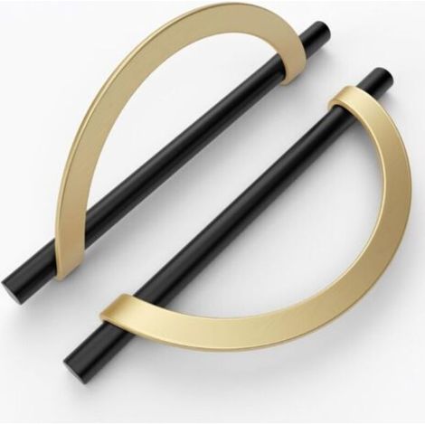 Lot de 2 poignées de meuble noires et dorées brillantes avec vis en alliage de zinc, adaptées aux bureaux et aux tiroirs, espacement des trous : 128 mm (1/5)