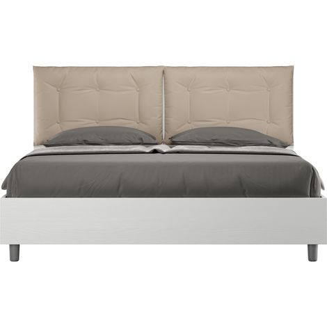 Lit double avec rangement 160x190cm en bois avec coussins Egos Annalisa - Beige (1/5)